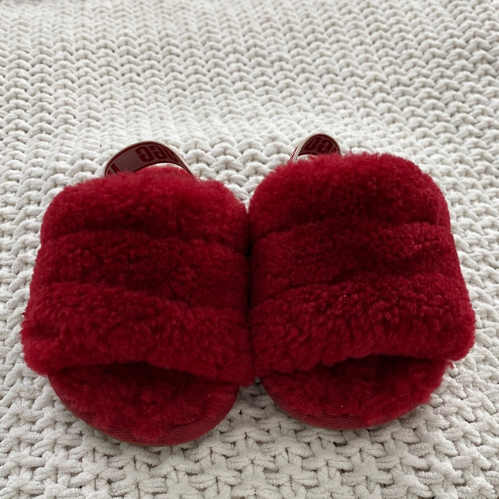 UGG Baby Red Fuzzy Slippers